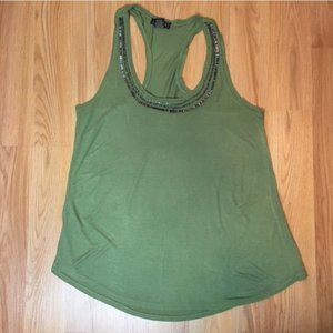 Mandee Olive Green Copper Embellished Tank Top Size M